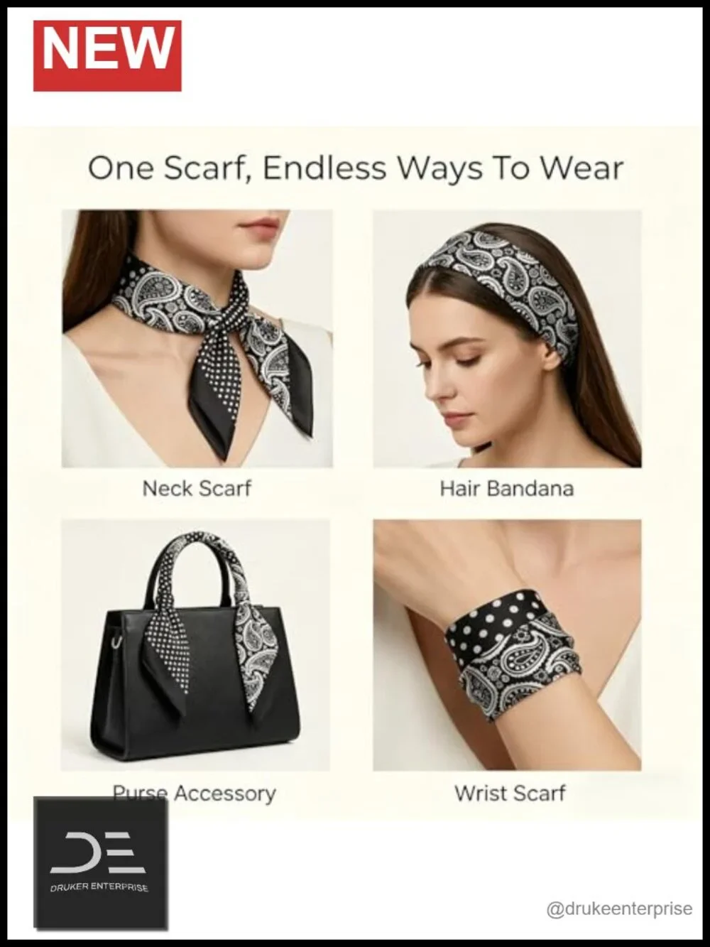 Square Chiffon Scarf - Paisley Print Head Scarf for Women